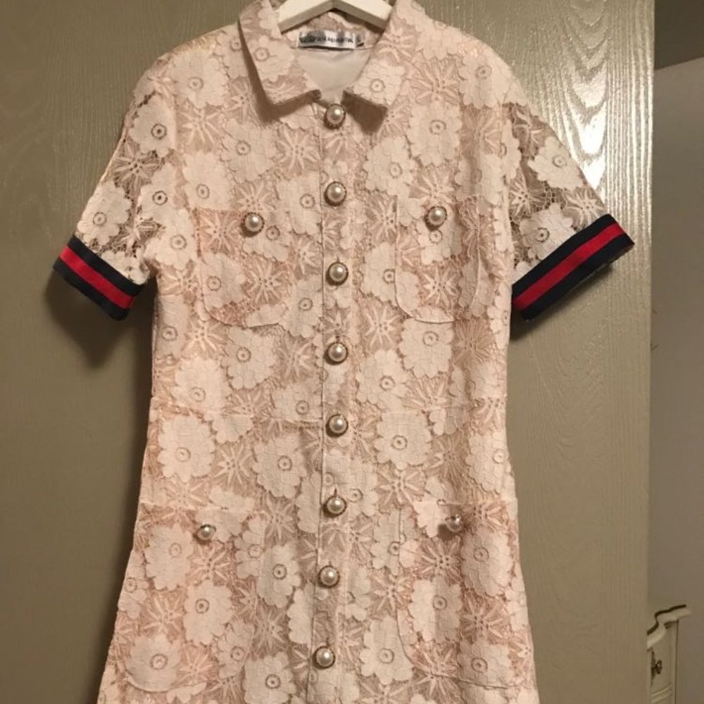 New S Designer Inspired Lace Dress Pearl Buttons